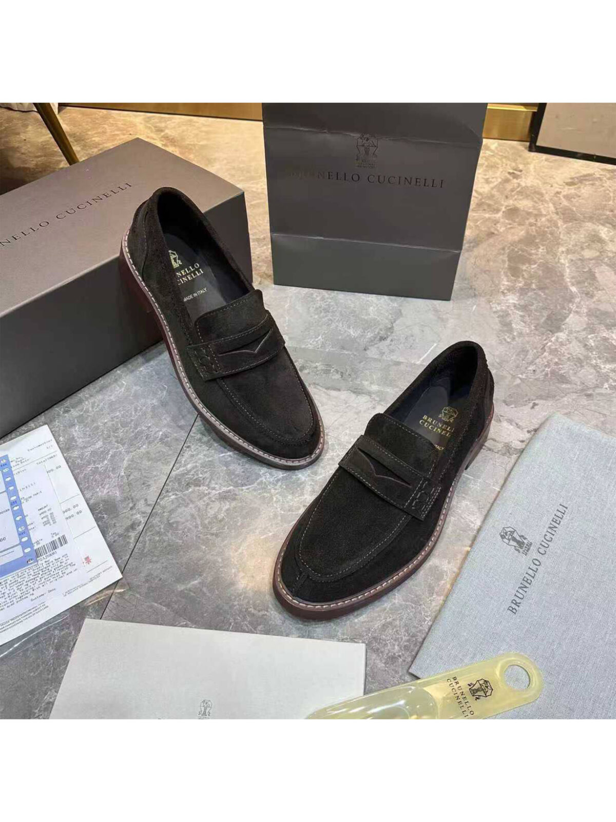 2 Мужские лоферы Brunello Cucinelli цвета хаки, артикул 346024