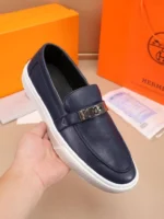 Мужские лоферы Hermes тёмно-синего цвета, артикул 346042 — фото 4