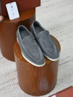 Мужские лоферы Loro Piana серого цвета, артикул 343351
