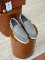 Мужские лоферы Loro Piana серого цвета, артикул 343355