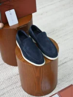 Мужские лоферы Loro Piana тёмно-синего цвета, артикул 343359