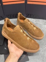 Мужские кеды Zegna коричневого цвета, артикул 344051