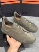 Мужские кеды Zegna серого цвета, артикул 344053