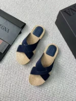 Мужские шлепанцы Zegna тёмно-синего цвета, артикул 344126