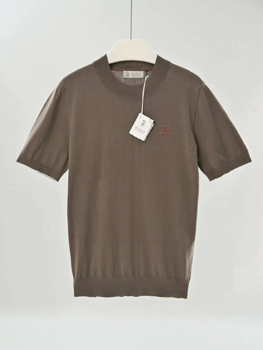 344186_1 Мужская футболка Brunello Cucinelli коричневого цвета, артикул 344186