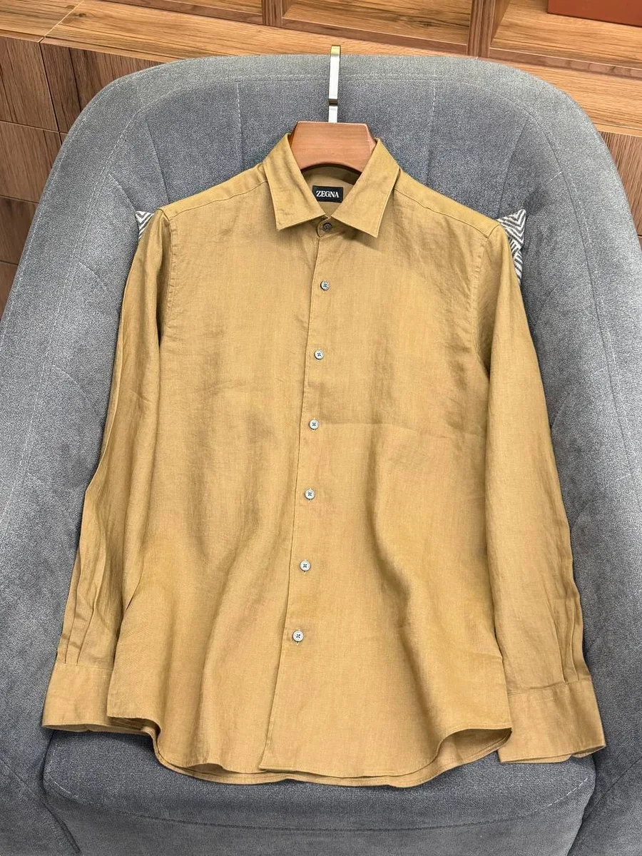 344363_1 Мужская рубашка Zegna бежевого цвета, артикул 344363