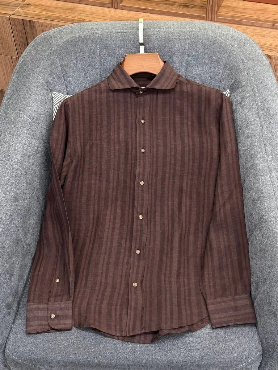 344368_1 Мужская рубашка Kiton коричневого цвета, артикул 344368