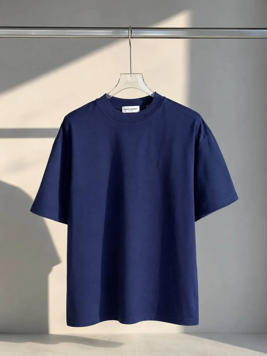 344444_1 Мужская футболка Saint Laurent тёмно-синего цвета, артикул 344444