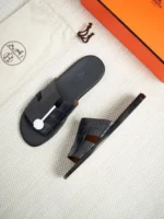 Мужские шлепанцы Hermes тёмно-синего цвета, артикул 344591 — фото 2