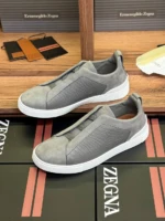 Мужские кеды Zegna серого цвета, артикул 343669