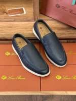 Мужские лоферы Loro Piana тёмно-синего цвета, артикул 343672 — фото 3