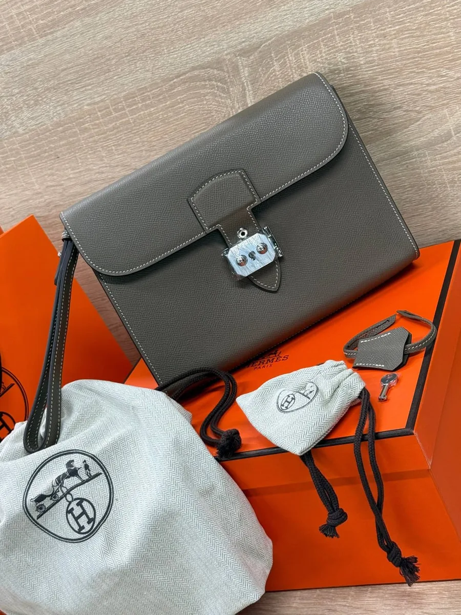 344805_1 Мужской клатч Hermes серого цвета, артикул 344805