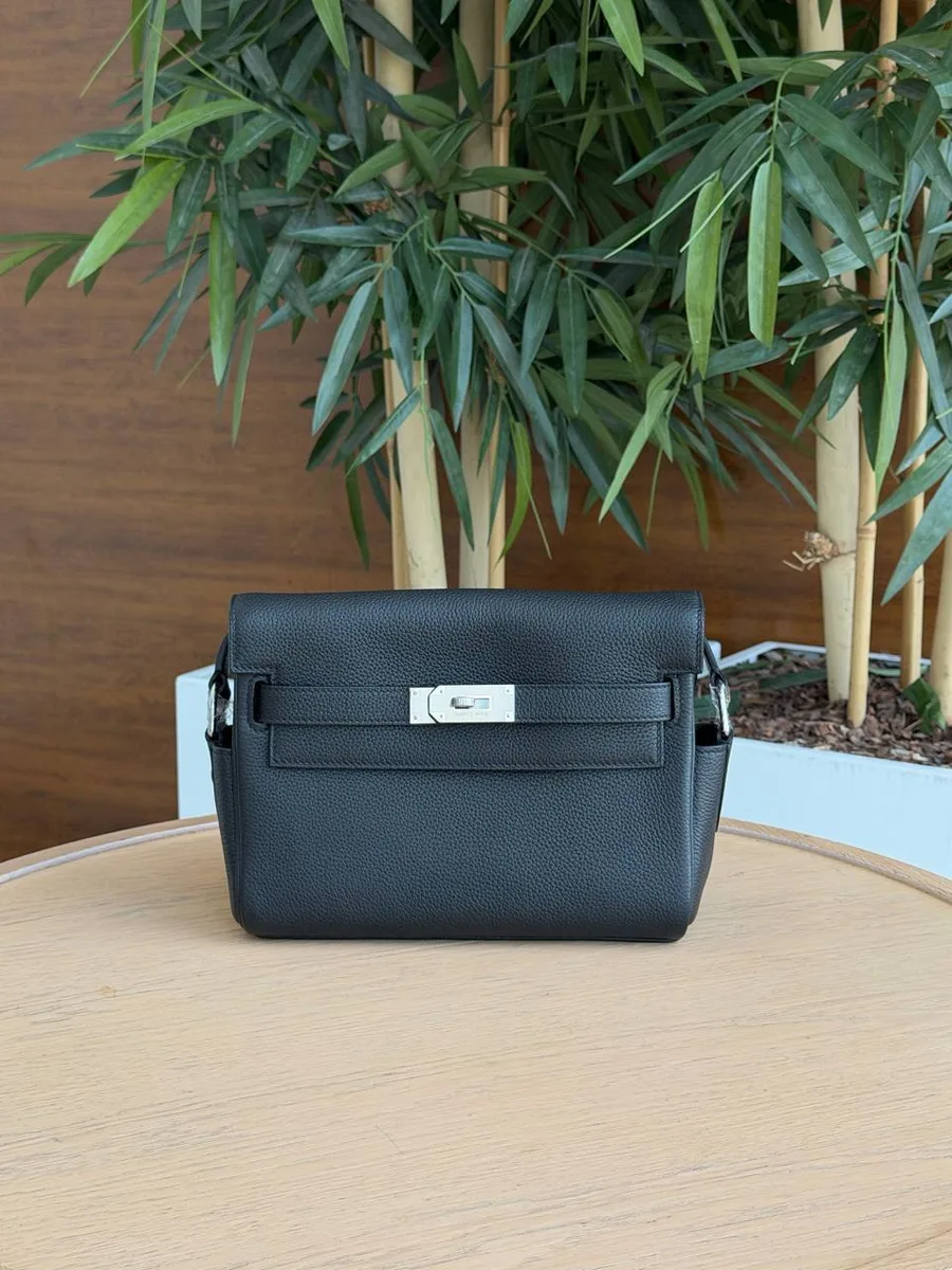 344814_1 Мужская сумка мессенджер Hermes чёрного цвета, артикул 344814