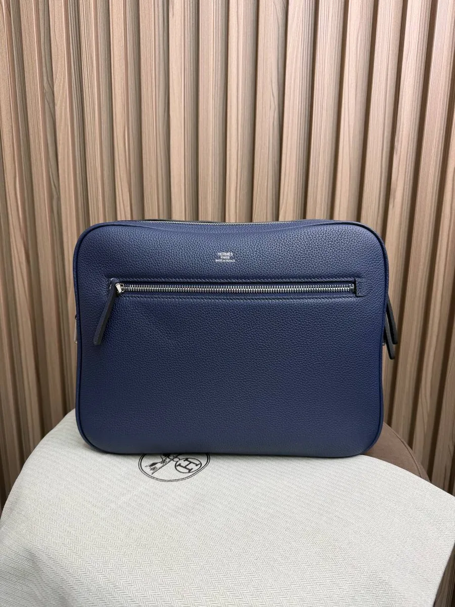 345021_1 Мужская сумка мессенджер Hermes тёмно-синего цвета, артикул 345021
