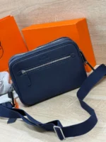 Мужская сумка мессенджер Hermes тёмно-синего цвета, артикул 345040