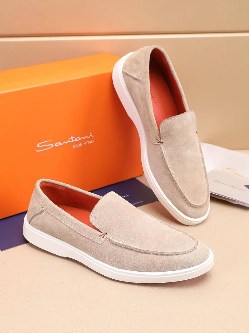 345081_1 Мужские лоферы Santoni кремового цвета, артикул 345081