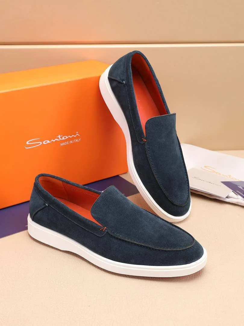 345084_1 Мужские лоферы Santoni синего цвета, артикул 345084