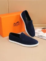 Мужские лоферы Hermes тёмно-синего цвета, артикул 345088