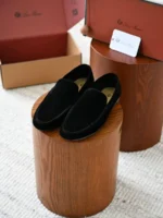 Мужские лоферы Loro Piana чёрного цвета, артикул 345143
