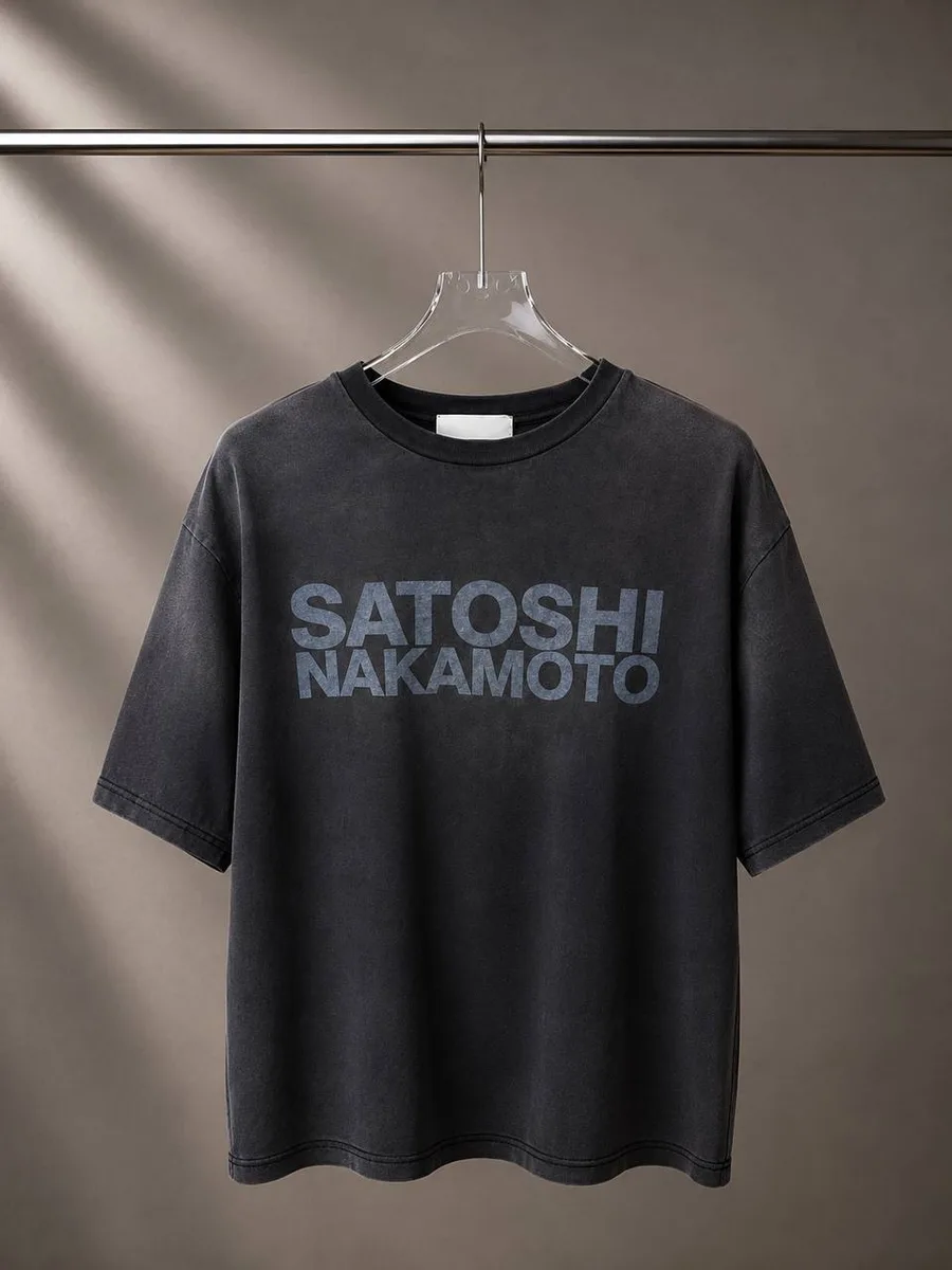 345280_1 Мужская футболка Satoshi Nakamoto чёрного цвета, артикул 345280