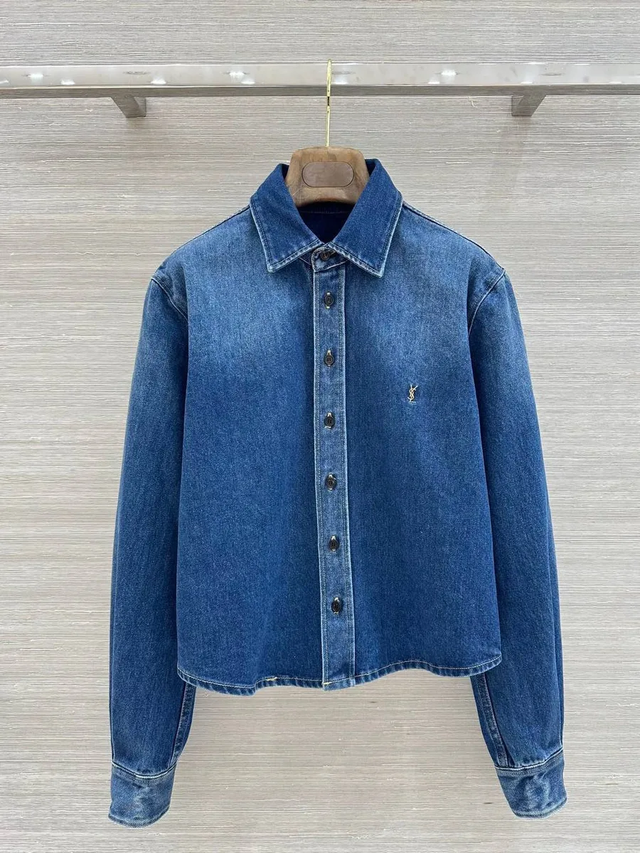 345445_1 Женская рубашка Saint Laurent тёмно-синего цвета, артикул 345445