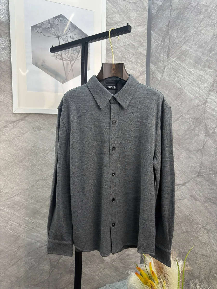 345501_1 Мужская рубашка Zegna серого цвета, артикул 345501