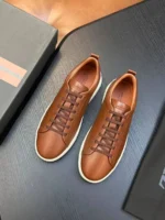 Мужские кеды Zegna коричневого цвета, артикул 345790