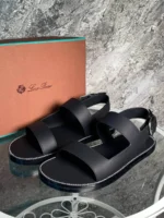 Мужские шлепанцы Loro Piana чёрного цвета, артикул 345907
