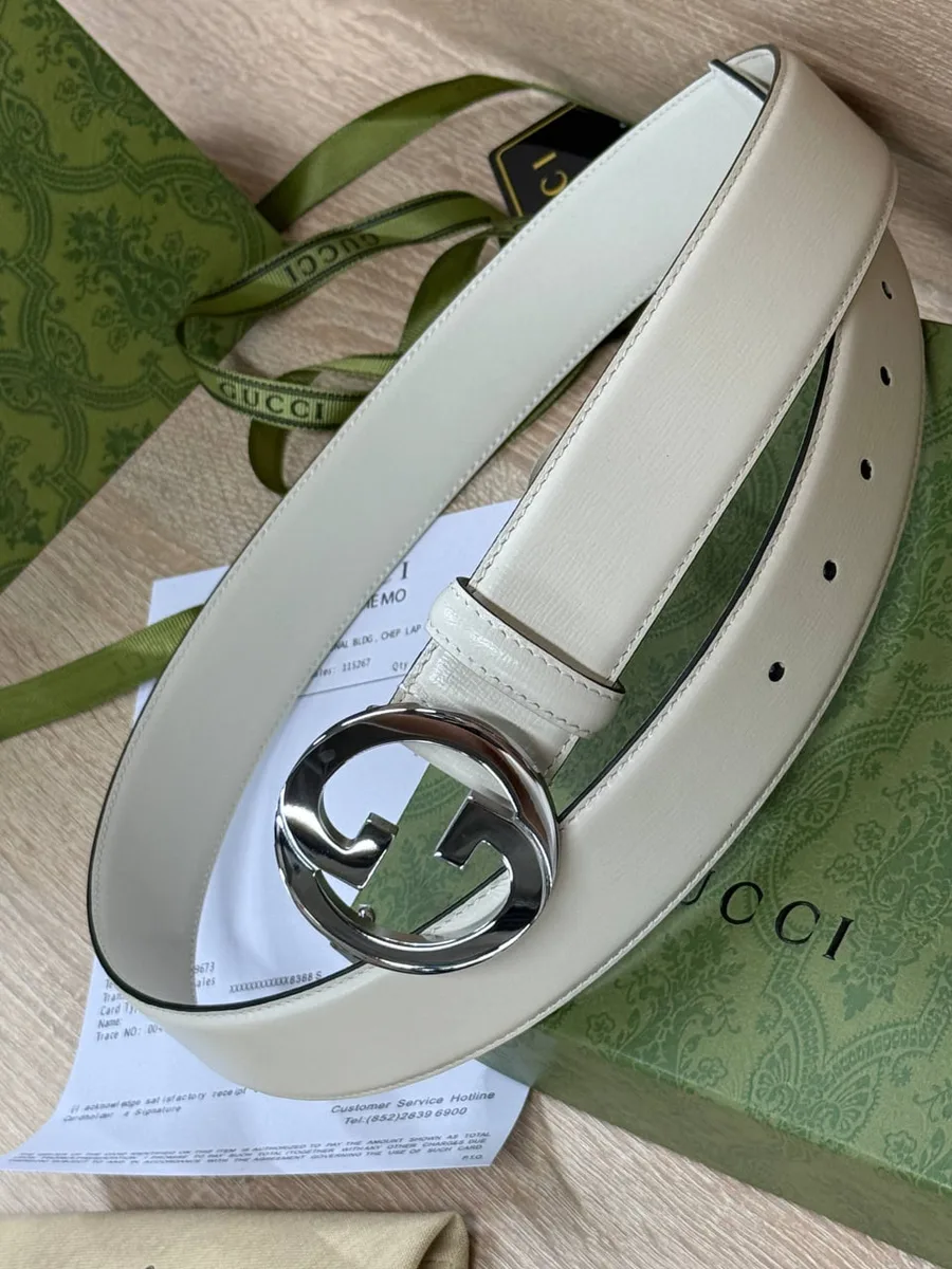 345962_1 Мужской ремень Gucci белого цвета, артикул 345962