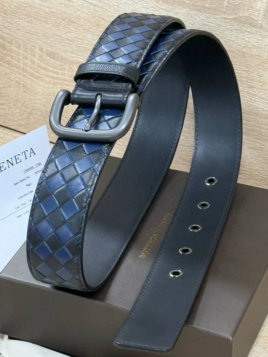 345968_1 Мужской ремень Bottega Veneta тёмно-синего цвета, артикул 345968