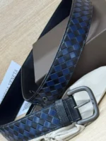 Мужской ремень Bottega Veneta тёмно-синего цвета, артикул 345968 — фото 2