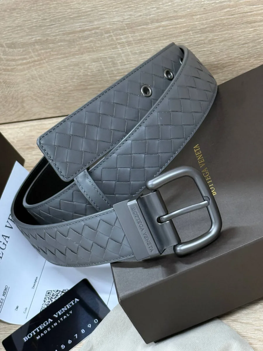 345970_1 Мужской ремень Bottega Veneta серого цвета, артикул 345970