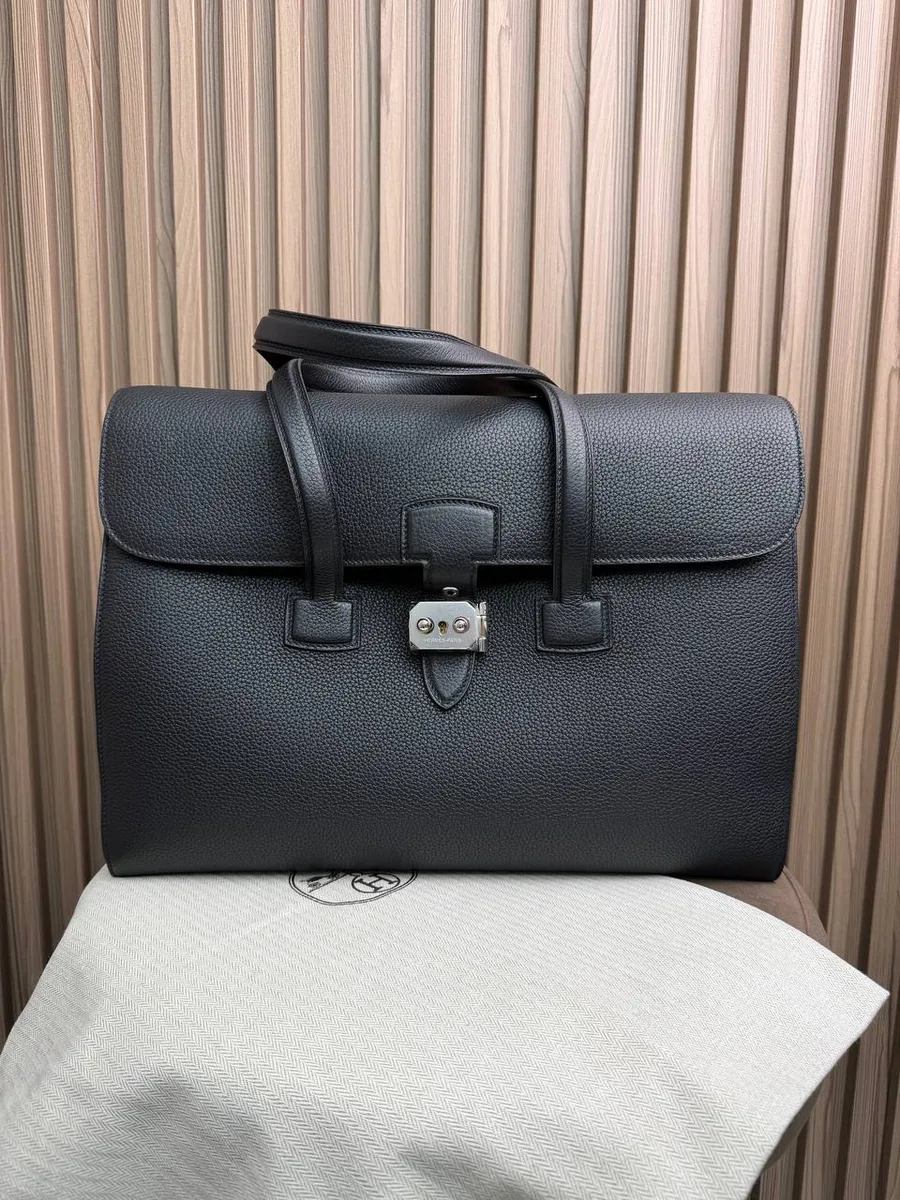 346130_1 Мужской портфель Hermes чёрного цвета, артикул 346130