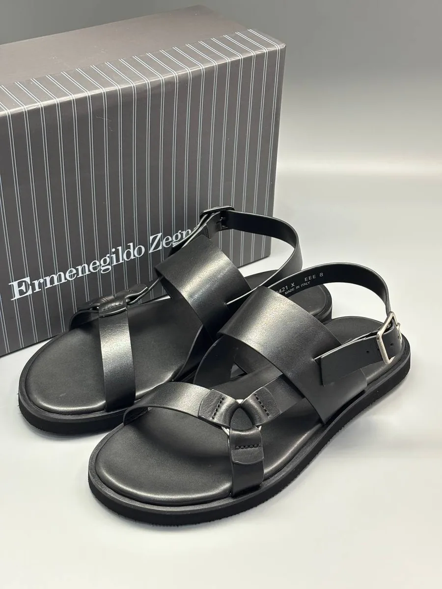 346289_1 Мужские шлепанцы Zegna чёрного цвета, артикул 346289