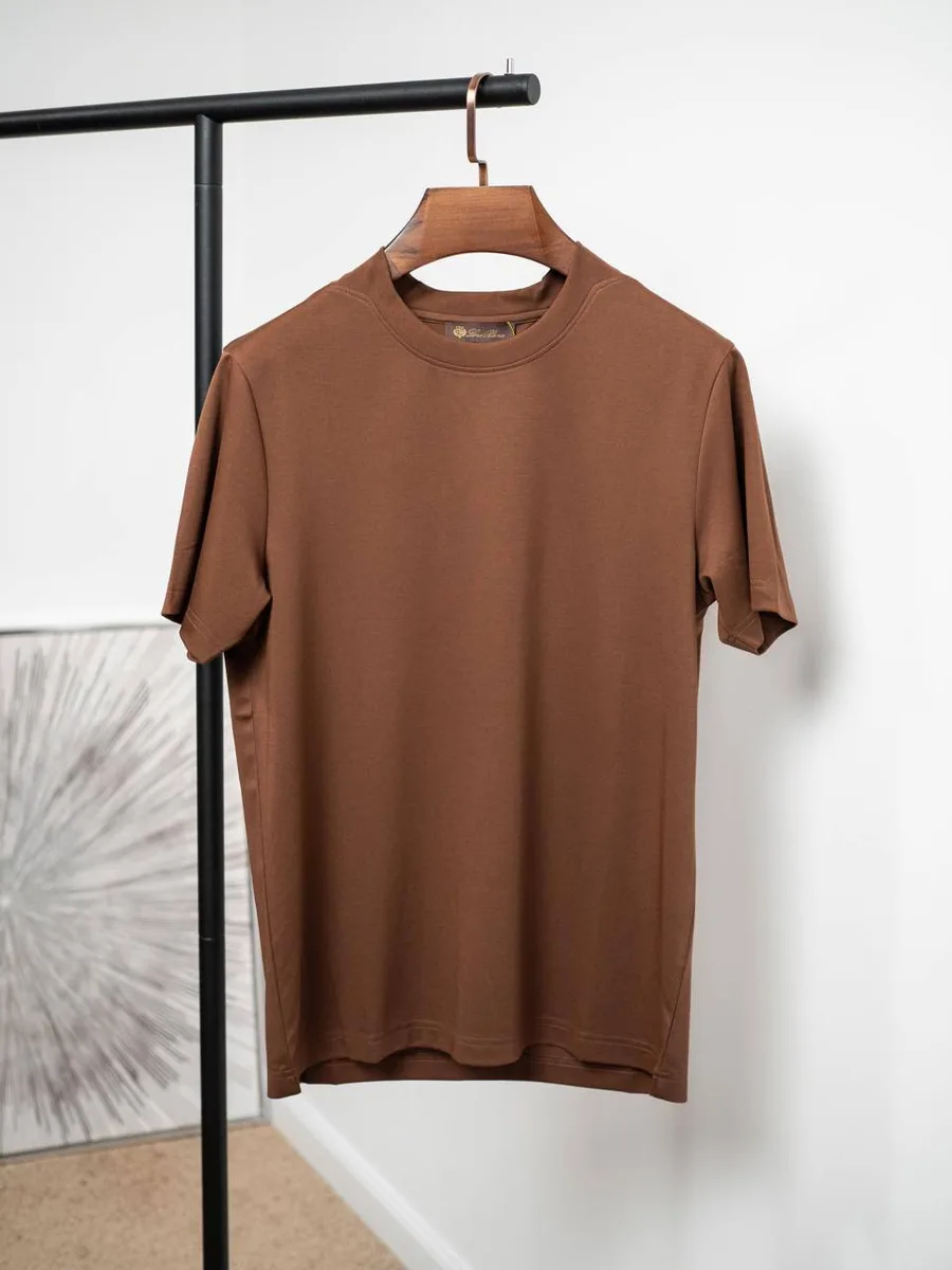 346300_1 Мужская футболка Loro Piana коричневого цвета, артикул 346300