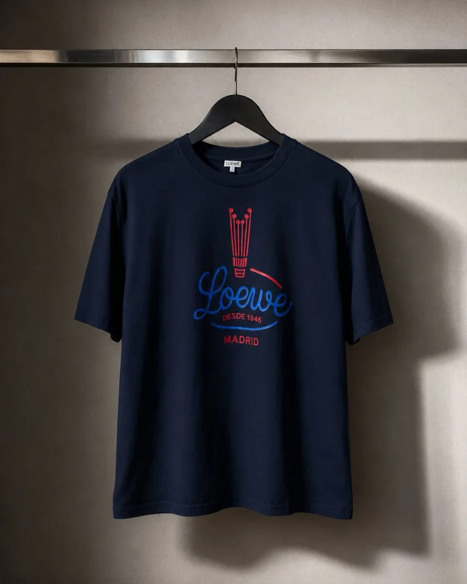 346334_1 Мужская футболка Loewe тёмно-синего цвета, артикул 346334