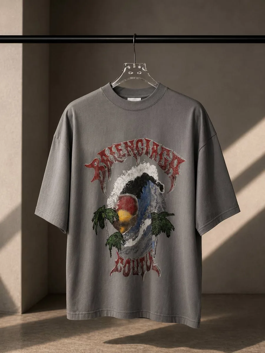 346336_1 Мужская футболка Balenciaga серого цвета, артикул 346336