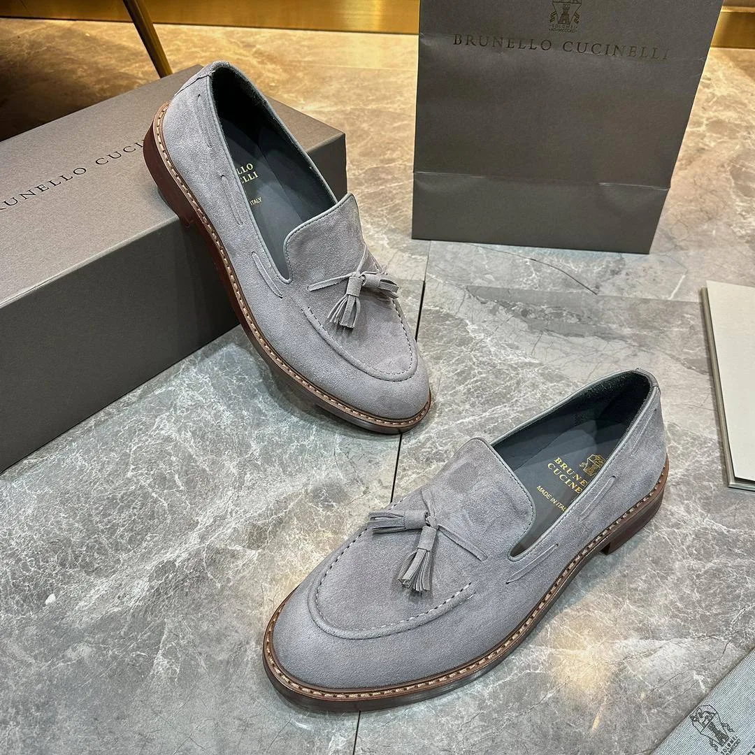346840_1 Мужские лоферы Brunello Cucinelli серого цвета, артикул 346840